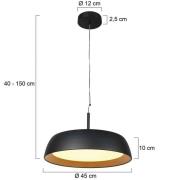 Mykty LED-riippuvalaisin, metalli, musta, matta diffuusori