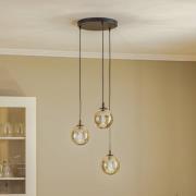 Riippuvalaisin Glassy, 3-lamppuinen, pyöreä, musta, grafiitti, lasi