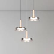 LED-riippuvalaisin Celeste, kromi/puu, Ø 35 cm 3-valo lasihämärässä