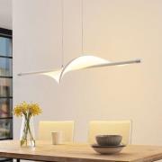 Lucande LED-riippuvalaisin Edano, 122 cm, valkoinen, tekstiili, himmen...