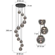 LED-riippuvalaisin Bollique, 12-lamppuinen. pyöreä, musta, lasi