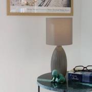 PR Home pöytälamppu Uno, ruskea, korkeus 37 cm, tekstiili/keramiikka