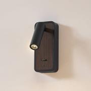 Lindby LED-seinävalaisin Tallis, musta, USB-C, kääntyvä