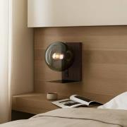 Lucande seinävalaisin Veloura, korkeus 30 cm, lasi, puu, USB