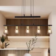 Lindita-riippuvalo, 5-lamppuinen, lasi, savuharmaa, E14, säädettävä