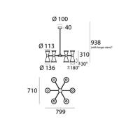 Stilnovo Megafono-riippuvalo, pituus 80 cm, musta, 12-lamppuinen.
