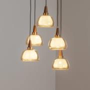 Ermo riippuvalaisin, pyöreä, 5-valo, messinki, Ø 61 cm, lasi