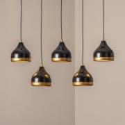 Yildo-riippuvalaisin, musta/kultainen, 5-lamppuinen. Pituus 111 cm