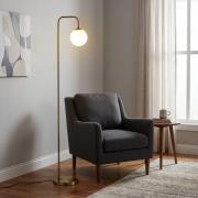 Lattiavalaisin Viran, antiikkikulta, lasi, korkeus 146 cm, E14