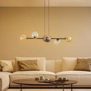 Riippuvalaisin Glassy, 6-lamppuinen, grafiitti/amber/kirkas, lasi, 110...