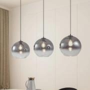 Lucande Brillar riippuvalaisin, savuharmaa, lasi, 3-lamppuinen, 128 cm