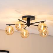 Kattovalaisin Prato, musta/amber, lasi, 5-lamppuinen