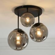 Lindby kattovalaisin Teeja, savu, 3-valaisin, Ø47cm, lasi, E27