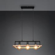 Riippuvalaisin Bano, puu/musta, pituus 58 cm, metalli, 3-lamppuinen.