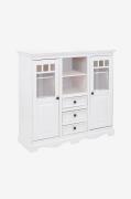 Loft24Highboard Melissa 2 lasiovea/3 vetolaatikkoa/1 hylly.ValkoinenKa...