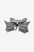 LifestyleGardenPöytä Ø 112 cm & 4 kpl Marbella-tuoleja.HarmaaRuokailur...