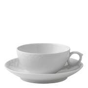 Royal Copenhagen - White Fluted Half Lace Teekuppi ja lautanen 20 cl