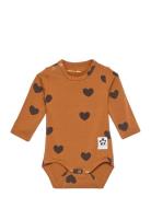 Basic Hearts Ls Body Tencel™ Bodies Long-sleeved Brown Mini Rodini