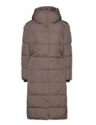 Savannah Long Puffer Coat Topattu Pitkä Takki Brown Jofama