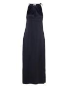 Gathered Neck Satin Dress Maksimekko Juhlamekko Navy Filippa K