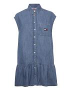 Tjw Ss Badge Chambray Dress Lyhyt Mekko Blue Tommy Jeans