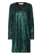 Caia V-Neck Short Glitter Dress Lyhyt Mekko Green Minus