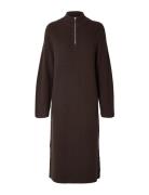 Slfkamma Half Zip Ls Knit Dress Camp Maksimekko Juhlamekko Brown Selec...