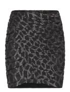 Ruched Lurex Skirt Lyhyt Hame Black Mango