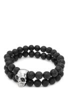 Double Beaded Bracelet With Lava-St , Onyx And Silver Skull Rannekoru ...