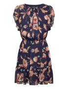 Floral Crinkle Georgette Tie-Neck Dress Lyhyt Mekko Navy Lauren Ralph ...