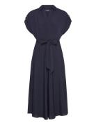 Belted Crepe Dress Polvipituinen Mekko Navy Lauren Ralph Lauren