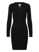 Objfae Thess L/S Rib Knit Dress Polvipituinen Mekko Black Object