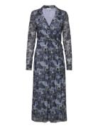 Printed Mesh Wrap Dress Polvipituinen Mekko Blue Ganni