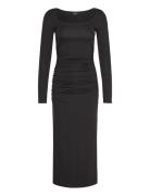 Soft Touch Ruched Midi Dress Polvipituinen Mekko Black Gina Tricot