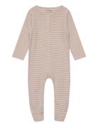 Romper Ls W. Feet Pyjama Sie Jumpsuit Haalari Beige Fixoni