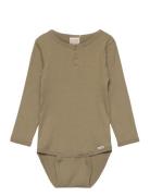 Body Ls Rib Bodies Long-sleeved Khaki Green Minymo