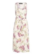 Floral Belted Crepe Sleeveless Dress Polvipituinen Mekko Cream Lauren ...