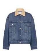 Contrast Denim Jacket Farkkutakki Denimtakki Blue Mango