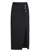 Matilde Midi Button Skirt Polvipituinen Hame Black Bubbleroom