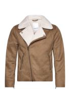 Imit?. Shearling Biker Jacket Vuorillinen Takki Topattu Takki Brown Li...