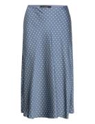 Polka-Dot Satin Charmeuse Midi Skirt Polvipituinen Hame Blue Lauren Ra...