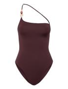 Asymmetrical Swimming Costume With Beads Uimapuku Uima-asut Brown Mang...