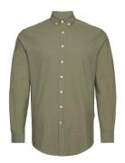 Johan Seersucker Shirt Tops Shirts Casual Khaki Green Kronstadt