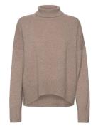 Chunky Roll Neck Sweater Tops Knitwear Turtleneck Beige Davida Cashmer...