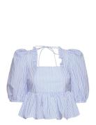 Darine Stripes Tops Blouses Short-sleeved Blue Custommade