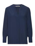 V-Neck Blouse, Lenzing™ Ecovero™ Tops Blouses Long-sleeved Navy Esprit...