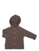 Cardigan Merino Wool W. Buttons And Hoodie, Rose Brown Tops Knitwear C...