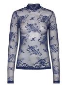 Top Vilhelmina Lace Tops Blouses Long-sleeved Blue Lindex