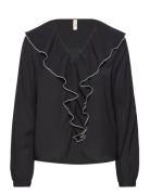 Onllise V-Neck Contrast Frill Shirt Wvn Tops Blouses Long-sleeved Blac...