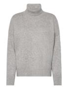 Chunky Roll Neck Sweater Tops Knitwear Turtleneck Grey Davida Cashmere